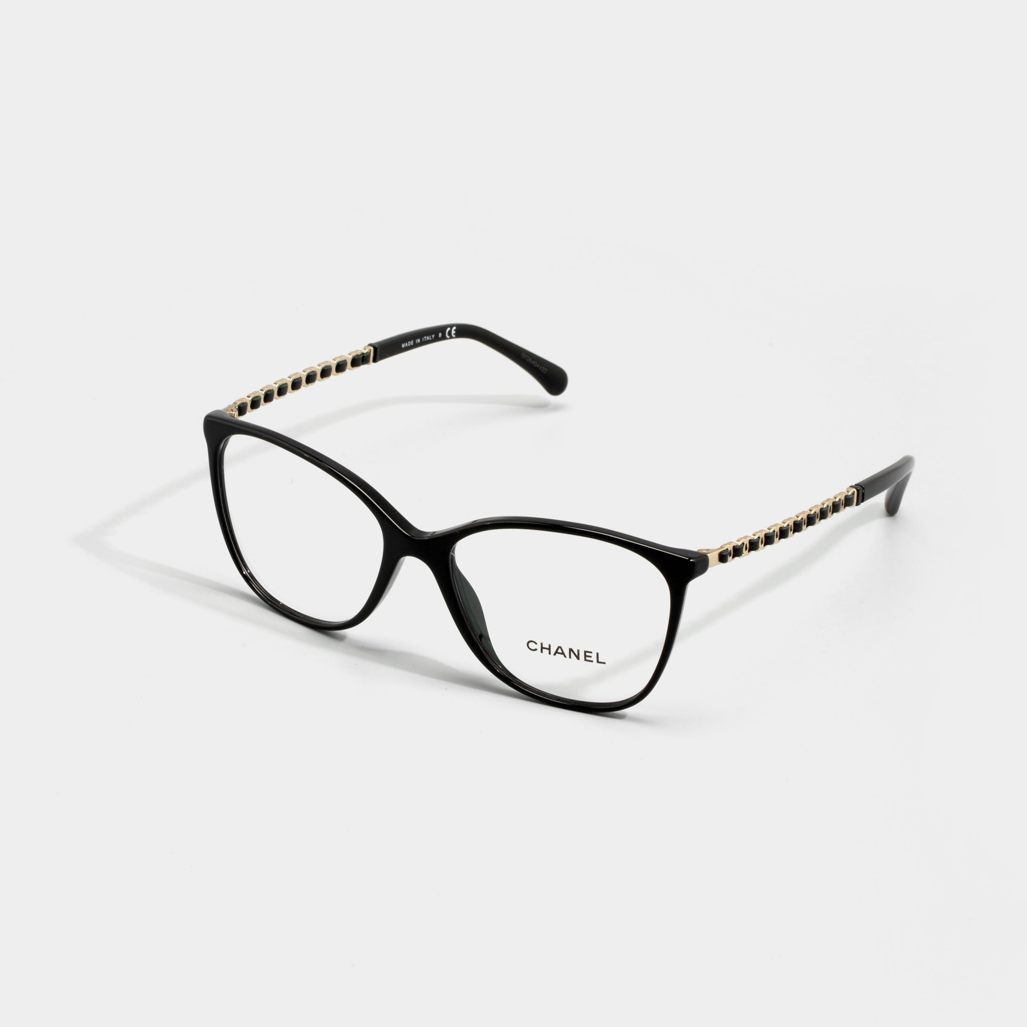 CHANEL Black & Gold Calfskin Eyeglasses CH3408Q