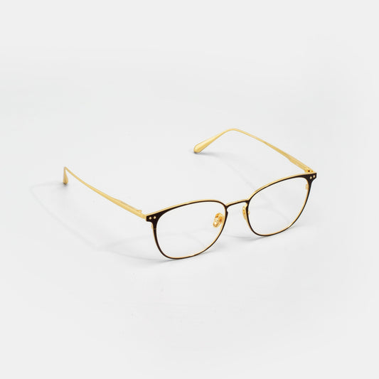 LINDA FARROW Rectangle Black & Yellow Gold Titanium Eyeglasses LFC1235