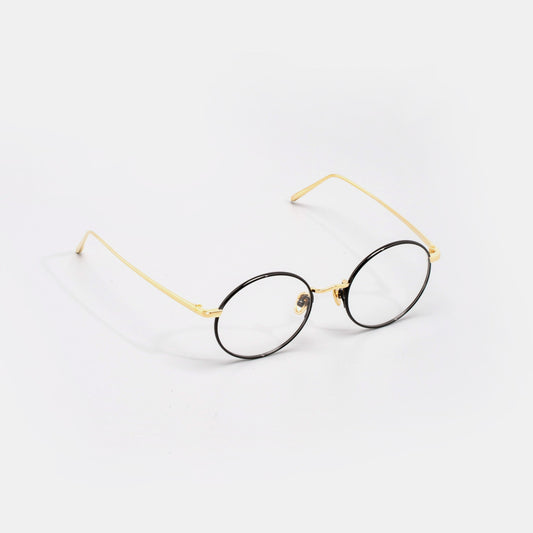 LINDA FARROW Round Black & Yellow Gold Titanium Eyeglasses LFLC925