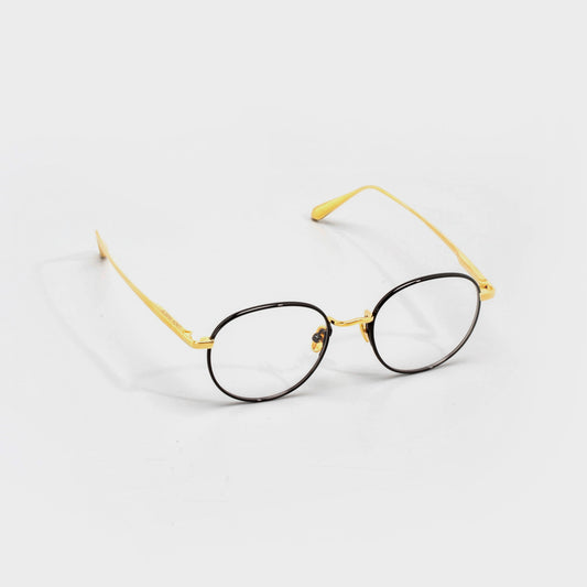 LINDA FARROW Round Black & Yellow Gold Eyeglasses LFL1230