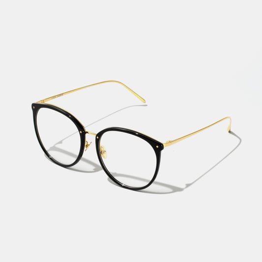 LINDA FARROW Oval Black & Gold Titanium Eyeglasses LFL251