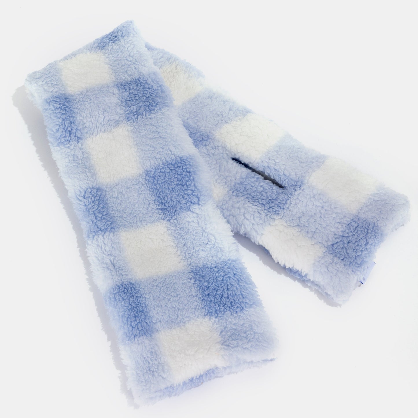 BLUYEL Light Blue Plaid Pattern Coral Fleece Scarf